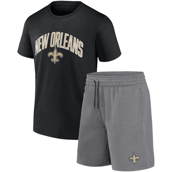 Men's New Orleans Saints Black/Heather Gray Arch T-Shirt & Shorts Combo Set